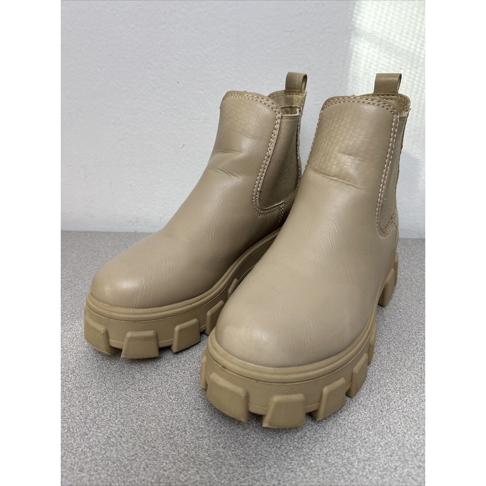 Sam Edelman Ankle Boots, Tan, Beige, 2" Chunky Heel, Side Zip, Womens Size 8